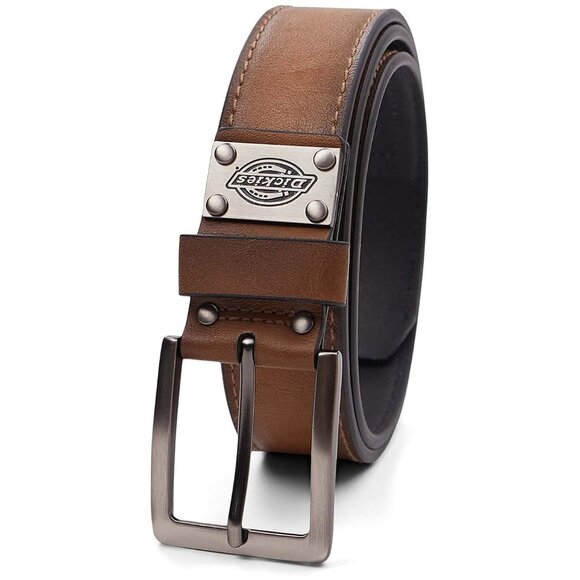 Men's Casual Leather Belt Brown Plaque